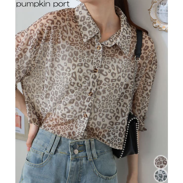 レオパード シースルー シアー シャツ ブラウス とろみ チェーン ゴールド 豹 美品 H&M エイチアンドエム ヒョウ柄シャツ ヒョウ柄ブラウス