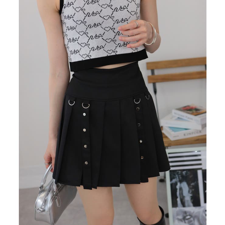 Dカンベルトデザイン ミニプリーツスカート[品番：PPNW0004926