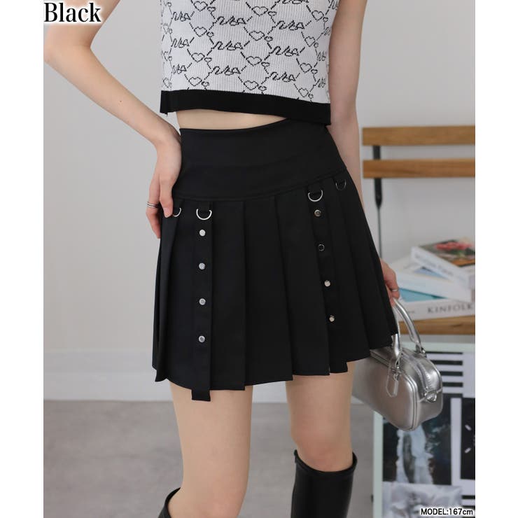 Dカンベルトデザイン ミニプリーツスカート[品番：PPNW0004926