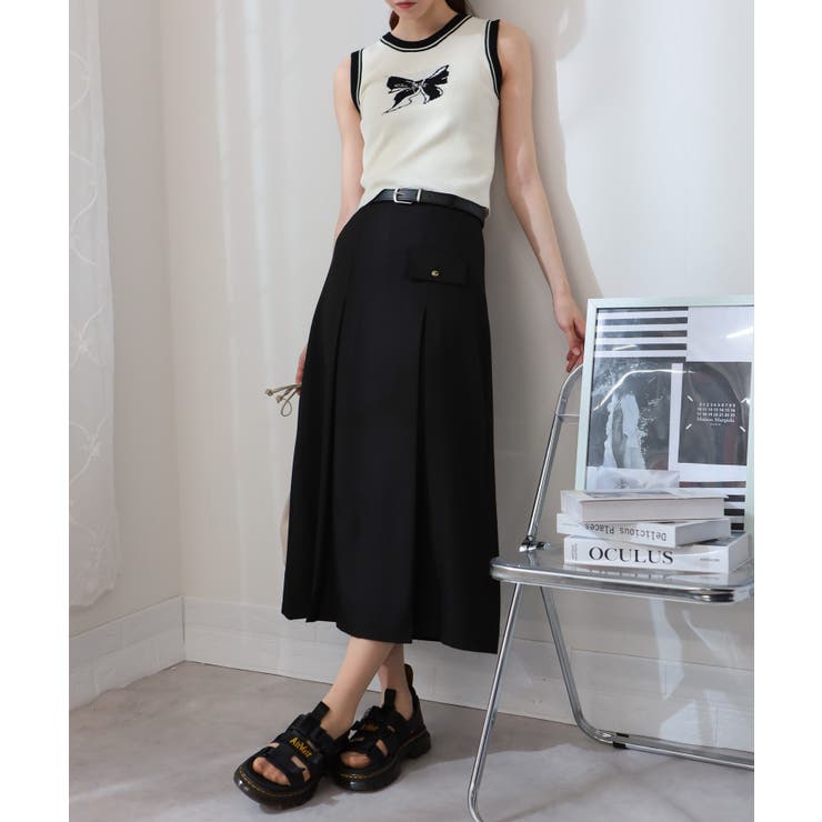 ベルトセット ボックスプリーツ ロングスカート[品番：PPNW0004943