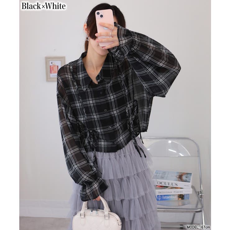 ブラック/ホワイト | ダブルリボン キャンディスリーブ 長袖 ブラウス | Pumpkin  Port