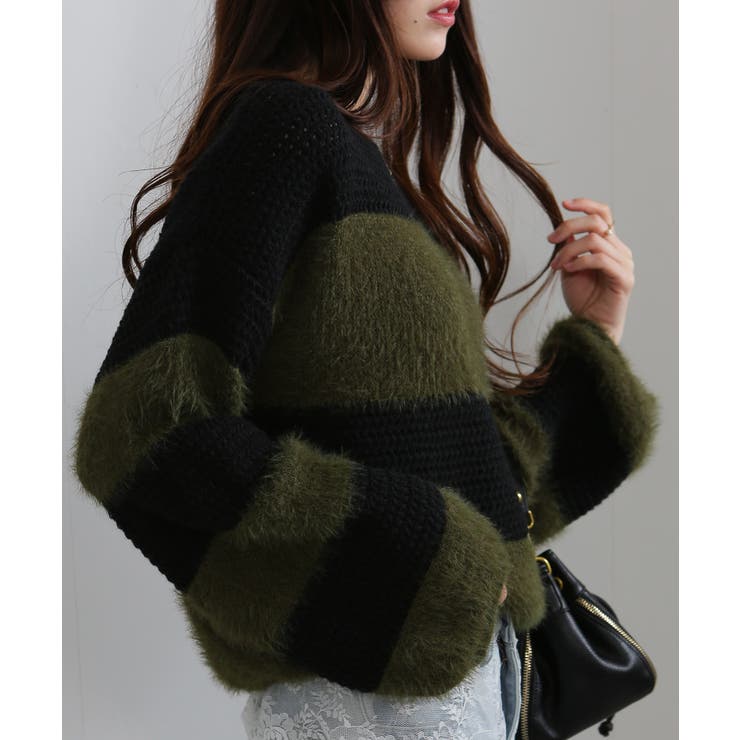 シャギーボーダー ショート丈ボリューム袖ニット | Pumpkin  Port | 詳細画像24 