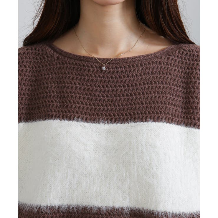 シャギーボーダー ショート丈ボリューム袖ニット | Pumpkin  Port | 詳細画像30 