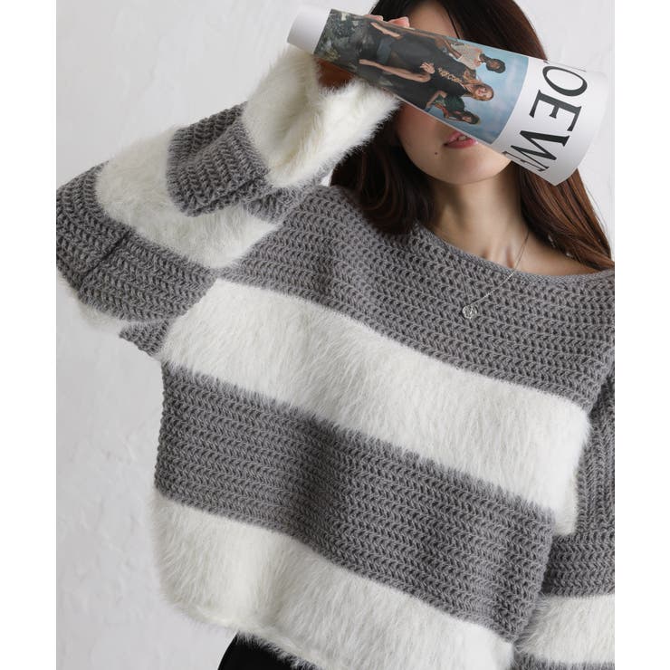 シャギーボーダー ショート丈ボリューム袖ニット | Pumpkin  Port | 詳細画像34 