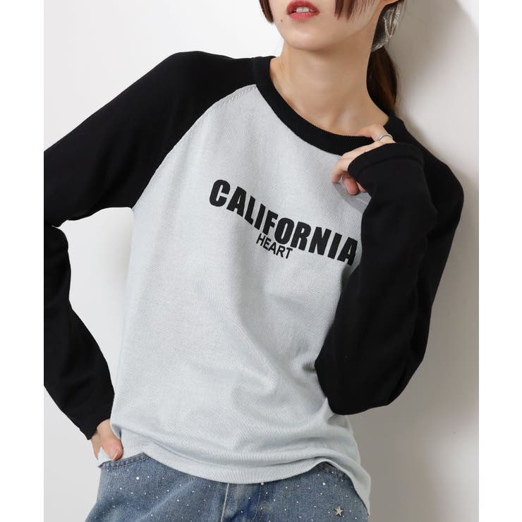 CALIFORNIA プリント ラグラン長袖ニットTシャツ | Pumpkin  Port | 詳細画像4 