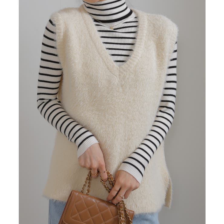 シャギーニット サイドスリット Vネック ベスト | Pumpkin  Port | 詳細画像11 