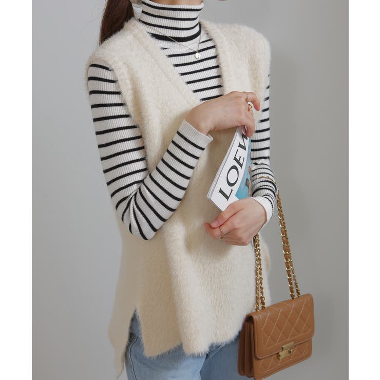 シャギーニット サイドスリット Vネック ベスト | Pumpkin  Port | 詳細画像14 