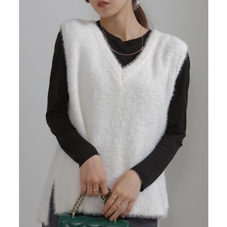 シャギーニット サイドスリット Vネック ベスト | Pumpkin  Port | 詳細画像18 