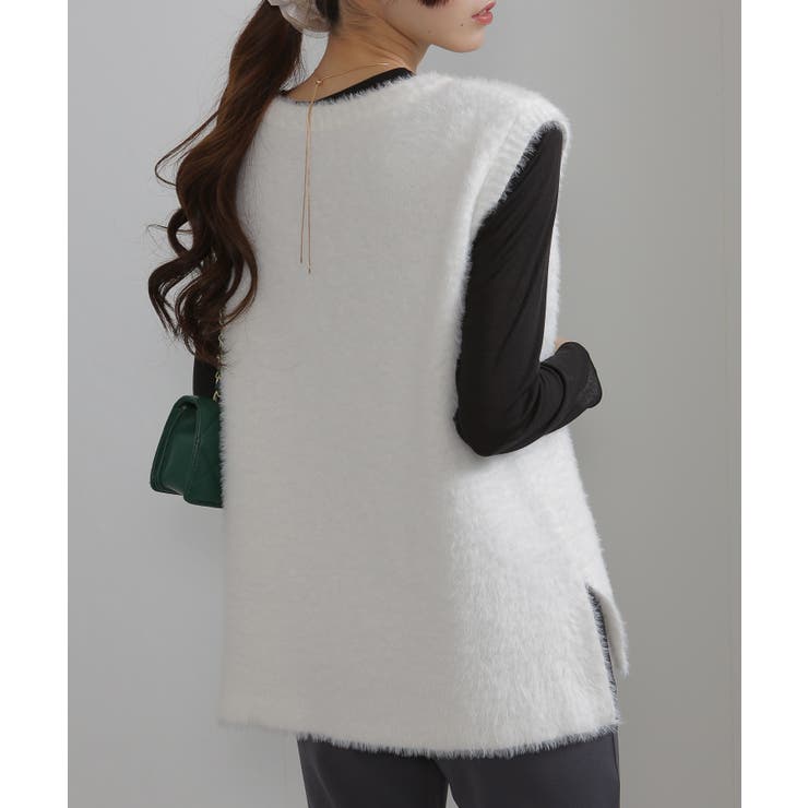 シャギーニット サイドスリット Vネック ベスト | Pumpkin  Port | 詳細画像20 