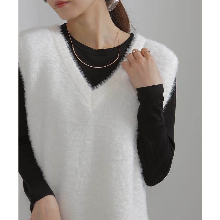 シャギーニット サイドスリット Vネック ベスト | Pumpkin  Port | 詳細画像21 