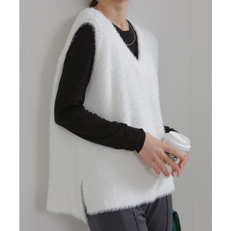 シャギーニット サイドスリット Vネック ベスト | Pumpkin  Port | 詳細画像23 