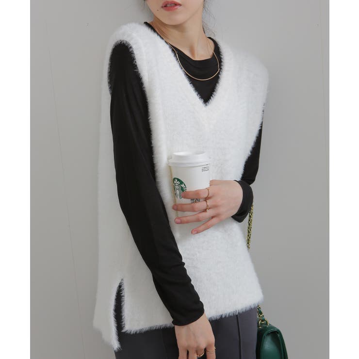 シャギーニット サイドスリット Vネック ベスト | Pumpkin  Port | 詳細画像24 