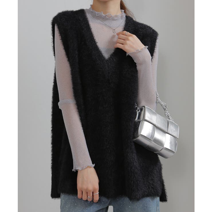 シャギーニット サイドスリット Vネック ベスト | Pumpkin  Port | 詳細画像3 