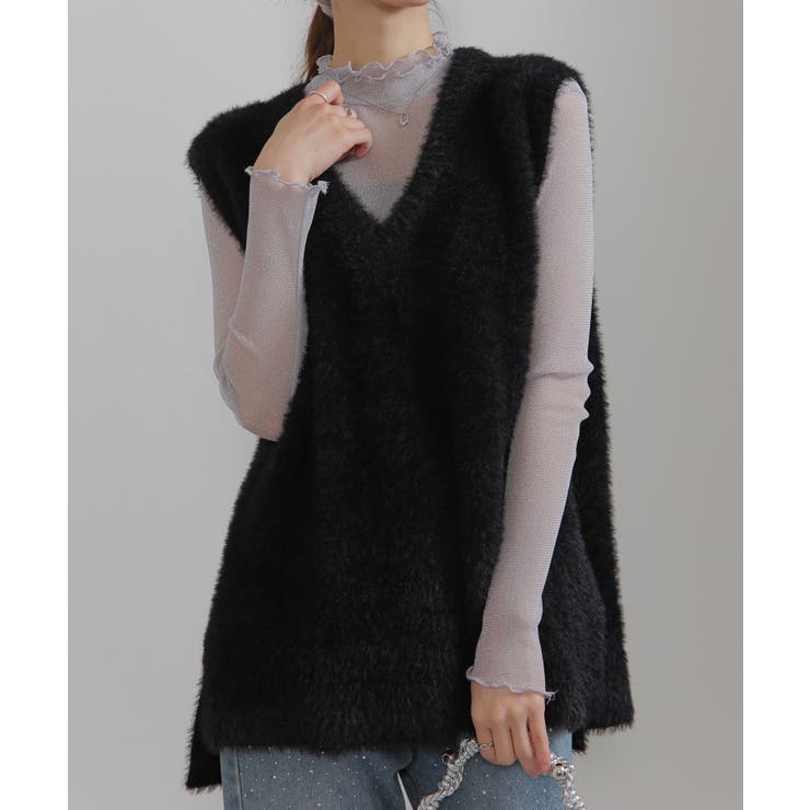 シャギーニット サイドスリット Vネック ベスト | Pumpkin  Port | 詳細画像5 