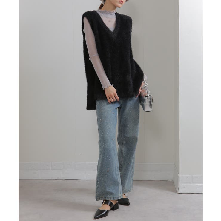 シャギーニット サイドスリット Vネック ベスト | Pumpkin  Port | 詳細画像7 