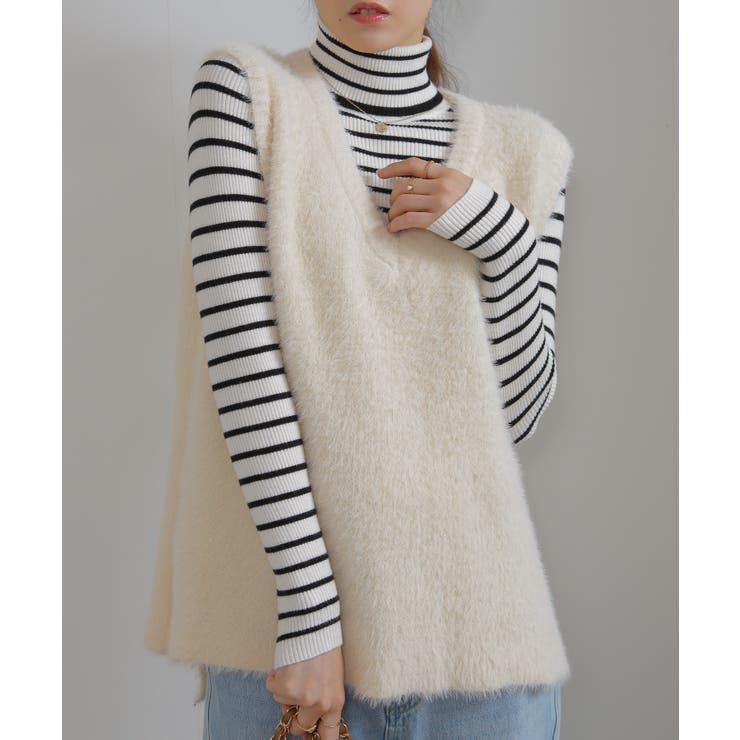 シャギーニット サイドスリット Vネック ベスト | Pumpkin  Port | 詳細画像9 