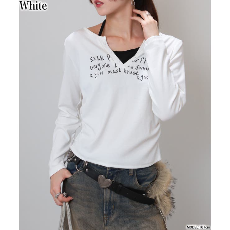 ホワイト | フェイクレイヤード ヘンリーネック風 テレコロンT | Pumpkin  Port