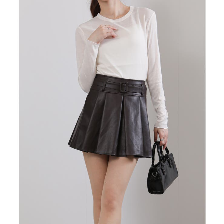 ベルト付 合成皮革 プリーツミニスカート インパン付 | Pumpkin  Port | 詳細画像13 