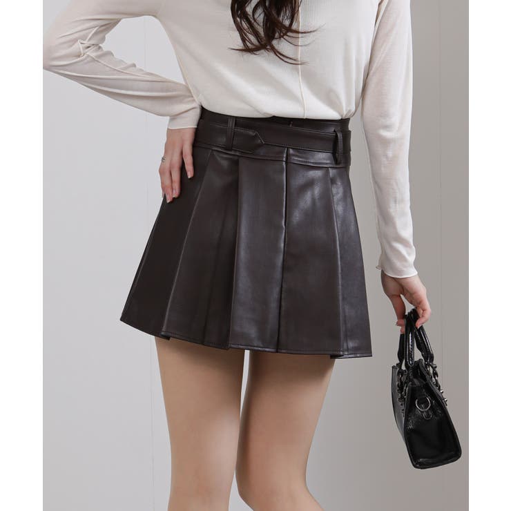 ベルト付 合成皮革 プリーツミニスカート インパン付 | Pumpkin  Port | 詳細画像17 
