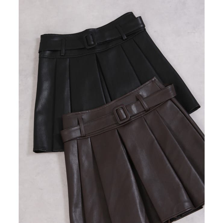 ベルト付 合成皮革 プリーツミニスカート インパン付 | Pumpkin  Port | 詳細画像21 