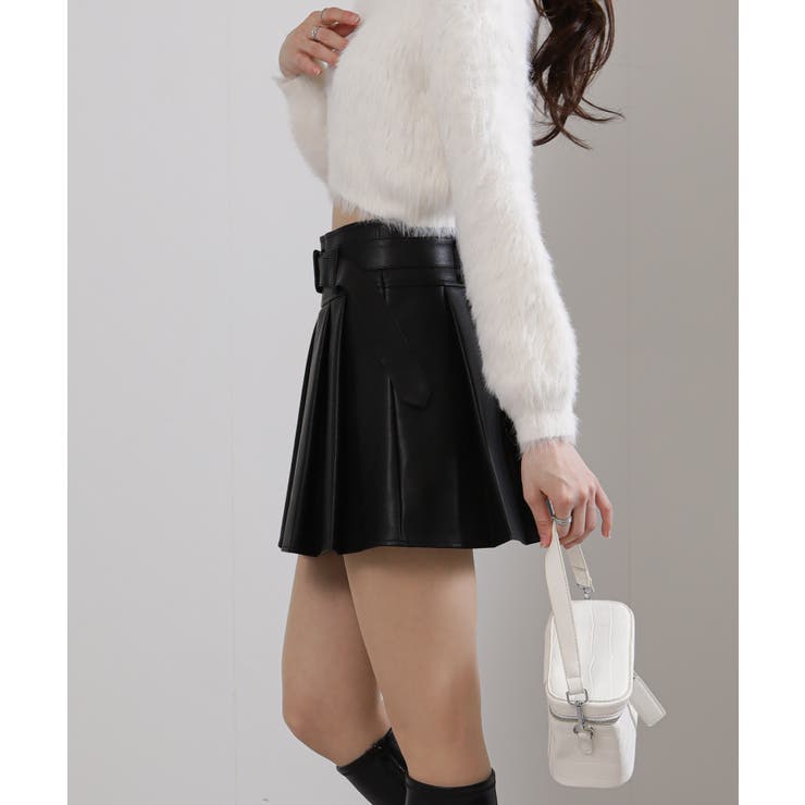 ベルト付 合成皮革 プリーツミニスカート インパン付 | Pumpkin  Port | 詳細画像7 