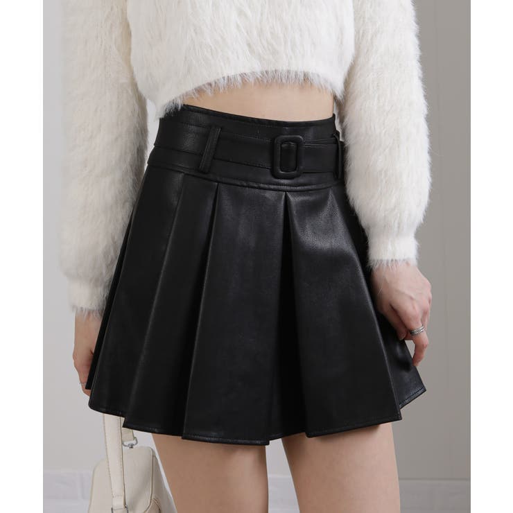 ベルト付 合成皮革 プリーツミニスカート インパン付 | Pumpkin  Port | 詳細画像9 