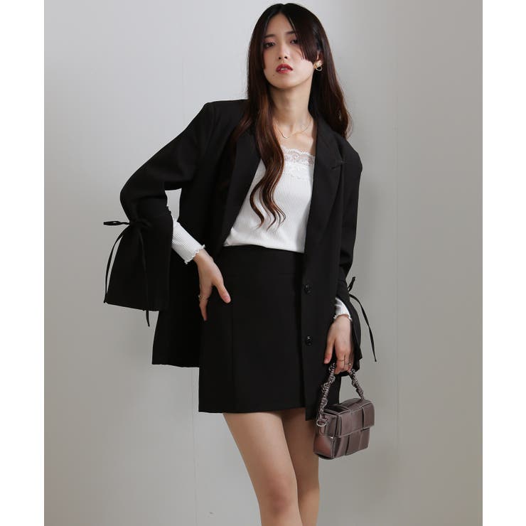 上下2点セット リボン付きテーラードジャケット+ミニスカパン セットアップ | Pumpkin  Port | 詳細画像12 