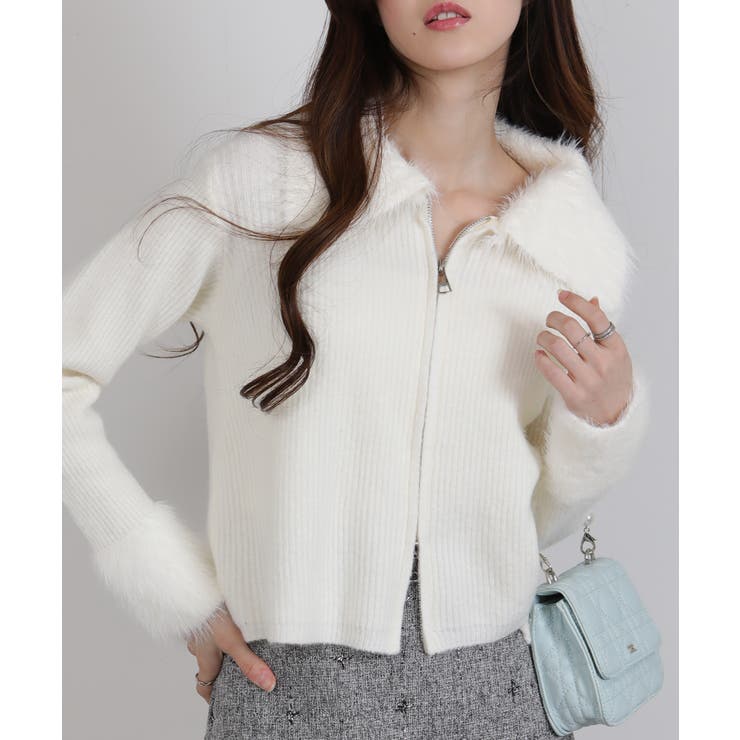 ダブルジップ シャギーニット 襟付き カーディガン | Pumpkin  Port | 詳細画像26 