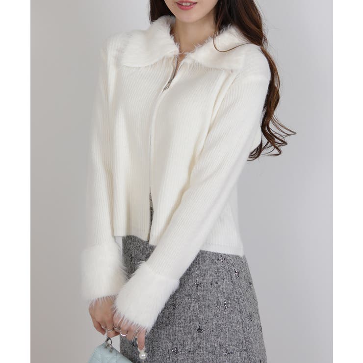 ダブルジップ シャギーニット 襟付き カーディガン | Pumpkin  Port | 詳細画像31 