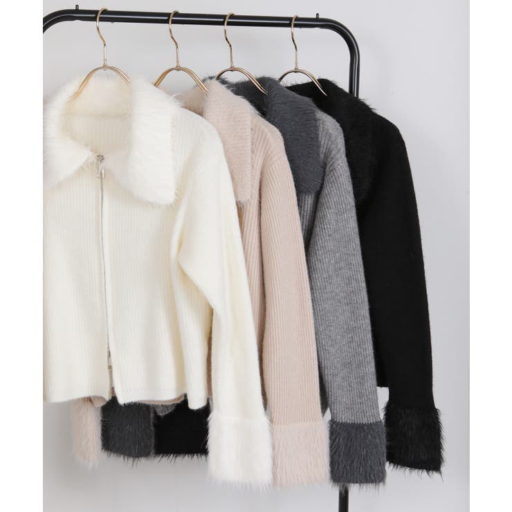 ダブルジップ シャギーニット 襟付き カーディガン | Pumpkin  Port | 詳細画像33 