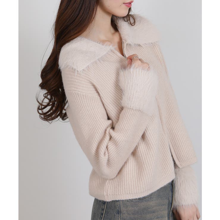 ダブルジップ シャギーニット 襟付き カーディガン | Pumpkin  Port | 詳細画像7 