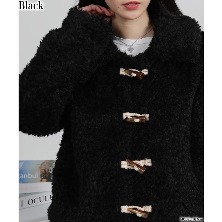 ボア トグルボタン ショート丈 ダッフルコートブルゾン[品番