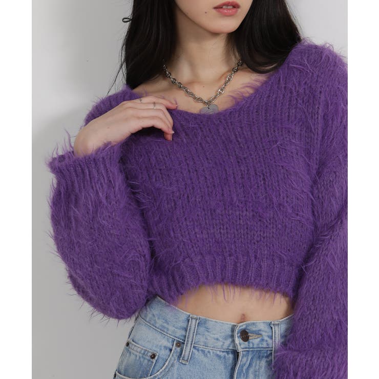 ロングシャギー ショート丈ニット トップス | Pumpkin  Port | 詳細画像23 