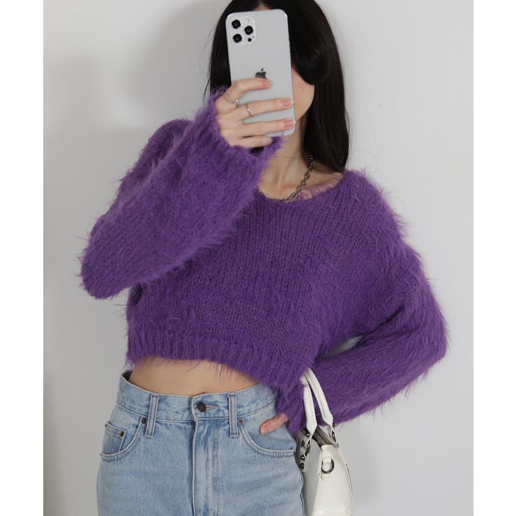 ロングシャギー ショート丈ニット トップス | Pumpkin  Port | 詳細画像27 