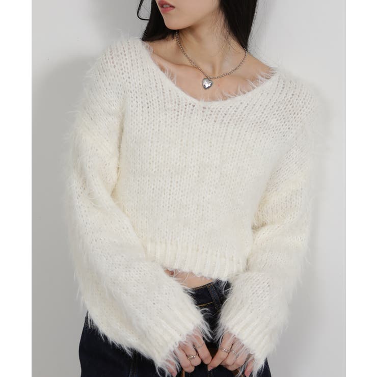 ロングシャギー ショート丈ニット トップス | Pumpkin  Port | 詳細画像3 