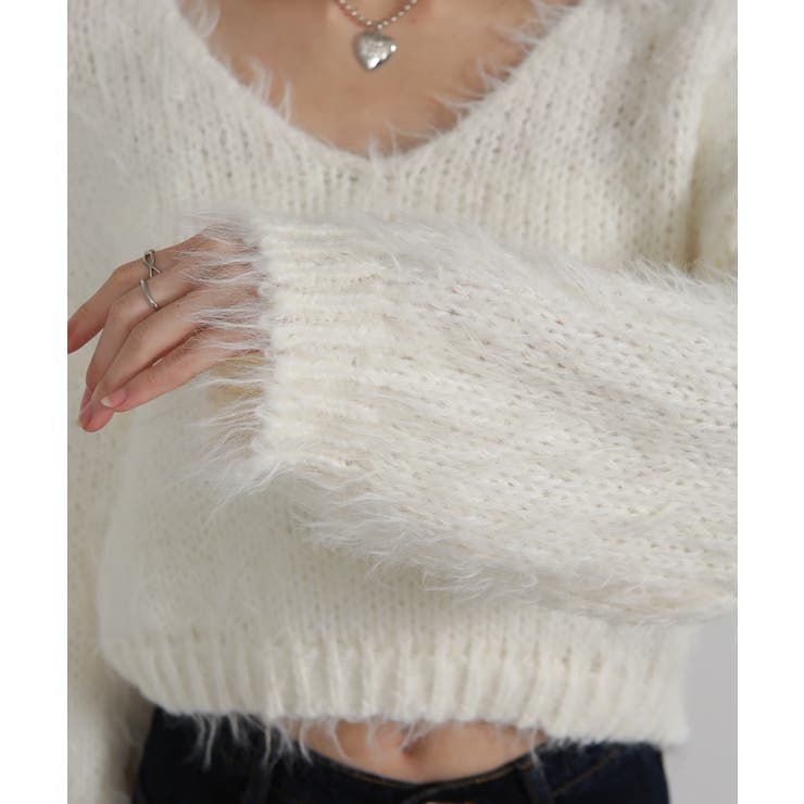 ロングシャギー ショート丈ニット トップス | Pumpkin  Port | 詳細画像30 