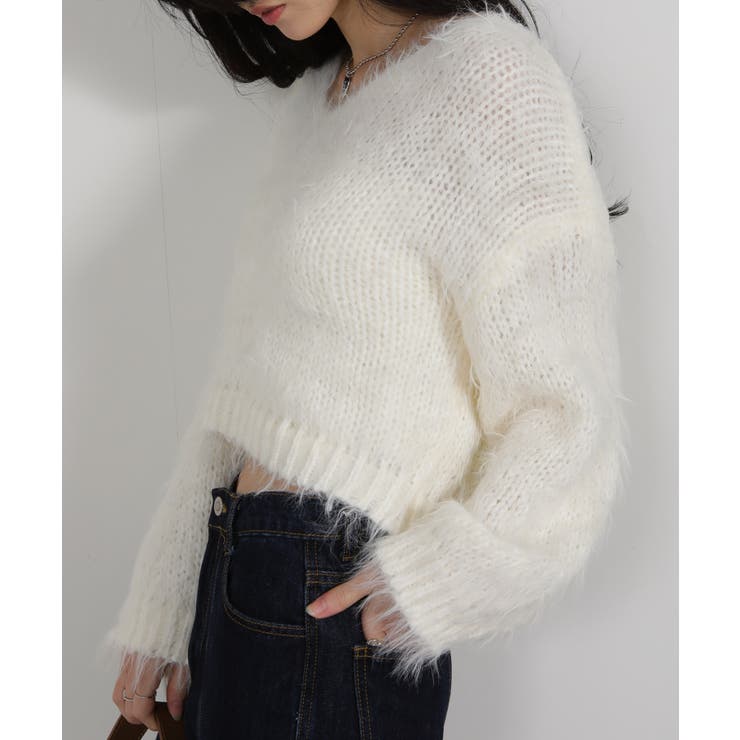 ロングシャギー ショート丈ニット トップス | Pumpkin  Port | 詳細画像5 