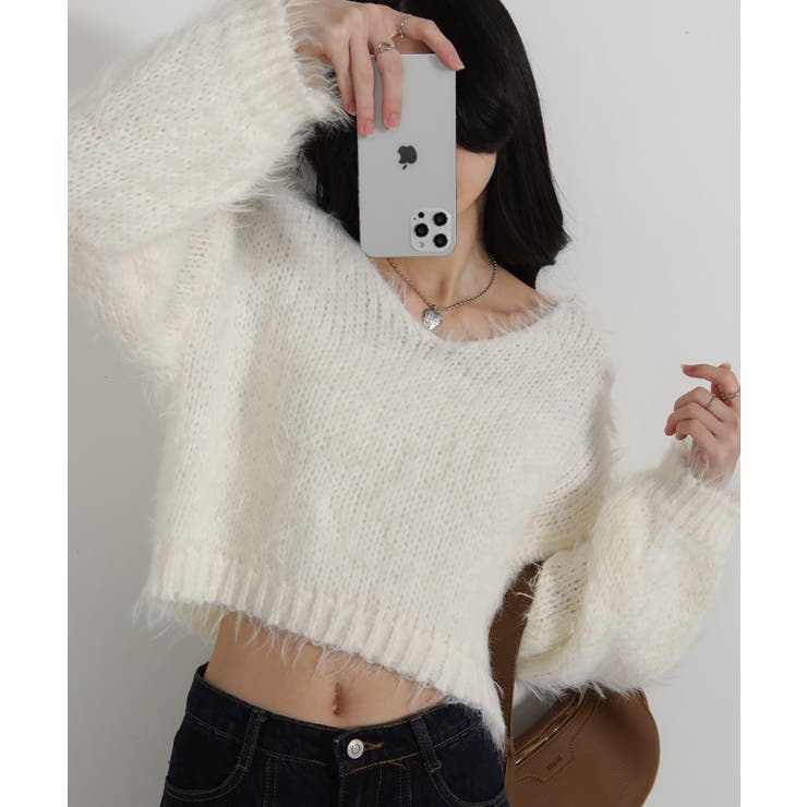 ロングシャギー ショート丈ニット トップス | Pumpkin  Port | 詳細画像7 