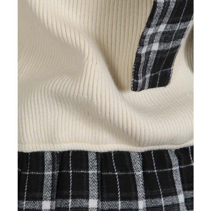 リブ×チェックプリーツ フェイクレイヤード リボン付きトップス（リボン取り外し可… | Pumpkin  Port | 詳細画像32 