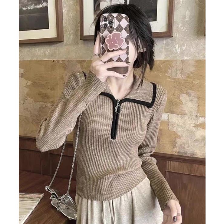 リングジップ リブ素材 ヘンリネック カットソートップス | Pumpkin  Port | 詳細画像10 