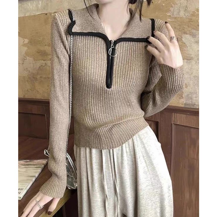 リングジップ リブ素材 ヘンリネック カットソートップス | Pumpkin  Port | 詳細画像11 