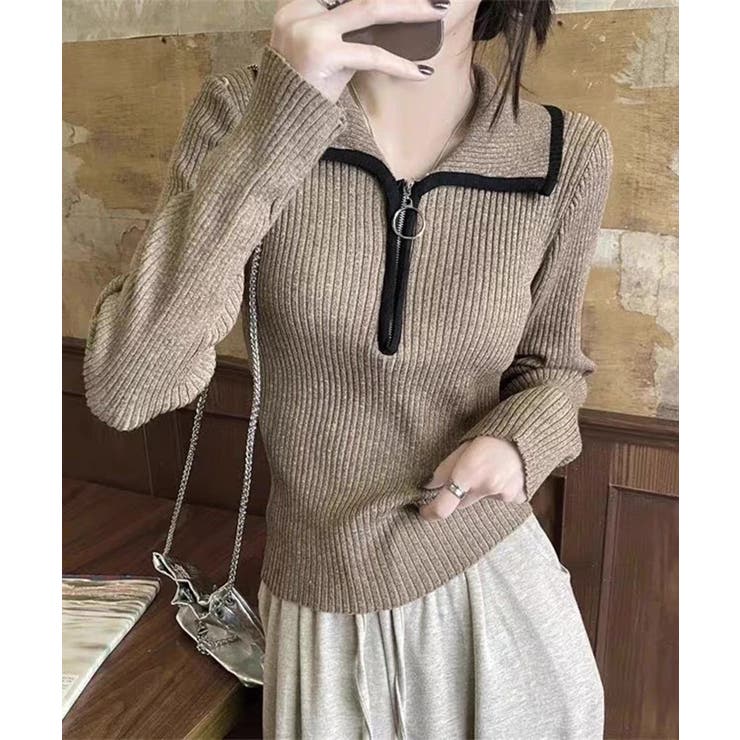 リングジップ リブ素材 ヘンリネック カットソートップス | Pumpkin  Port | 詳細画像12 