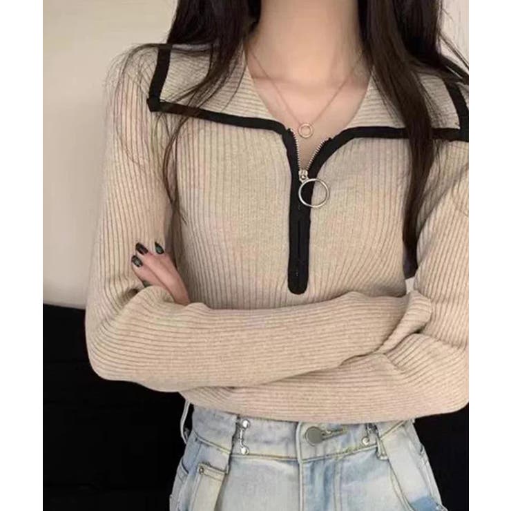 リングジップ リブ素材 ヘンリネック カットソートップス | Pumpkin  Port | 詳細画像15 