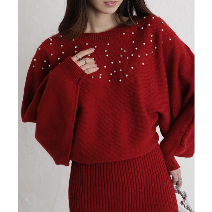 パール×ビジュー 付 ドルマン袖 ニットミニワンピース  | Pumpkin  Port | 詳細画像11 