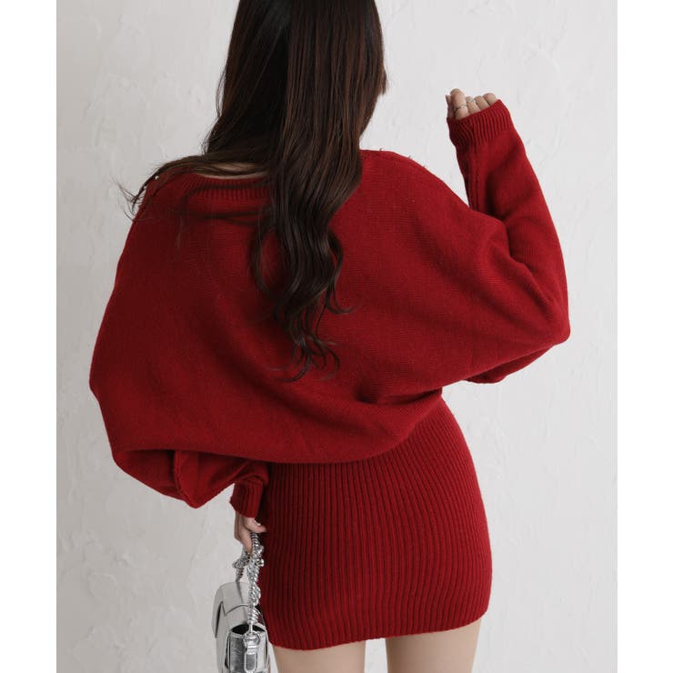 パール×ビジュー 付 ドルマン袖 ニットミニワンピース  | Pumpkin  Port | 詳細画像14 