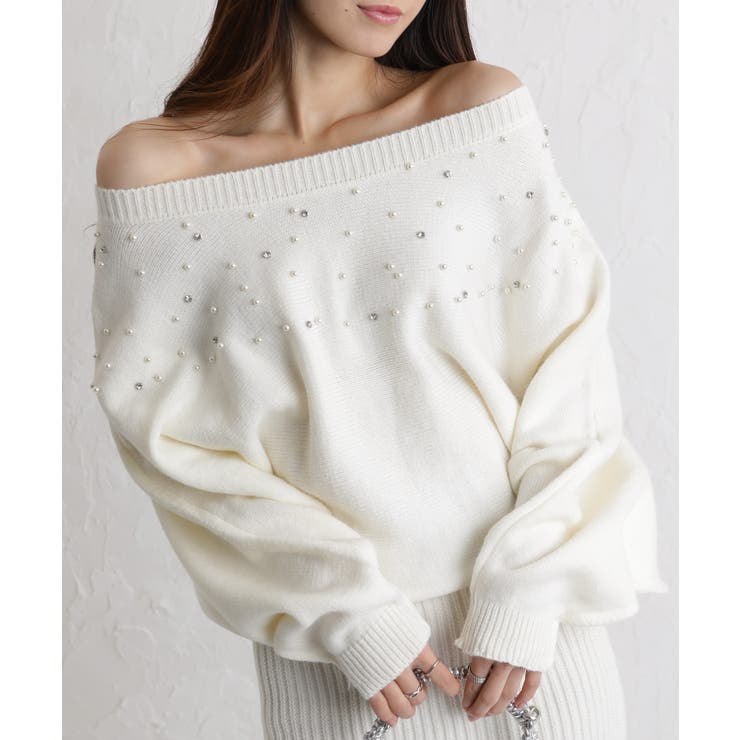 パール×ビジュー 付 ドルマン袖 ニットミニワンピース  | Pumpkin  Port | 詳細画像20 