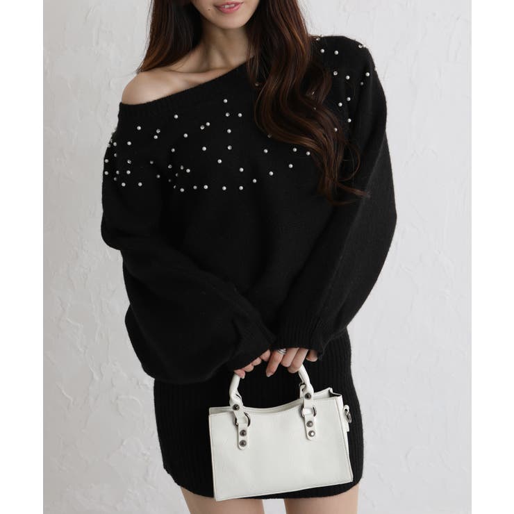 パール×ビジュー 付 ドルマン袖 ニットミニワンピース  | Pumpkin  Port | 詳細画像27 