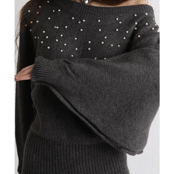 パール×ビジュー 付 ドルマン袖 ニットミニワンピース  | Pumpkin  Port | 詳細画像37 