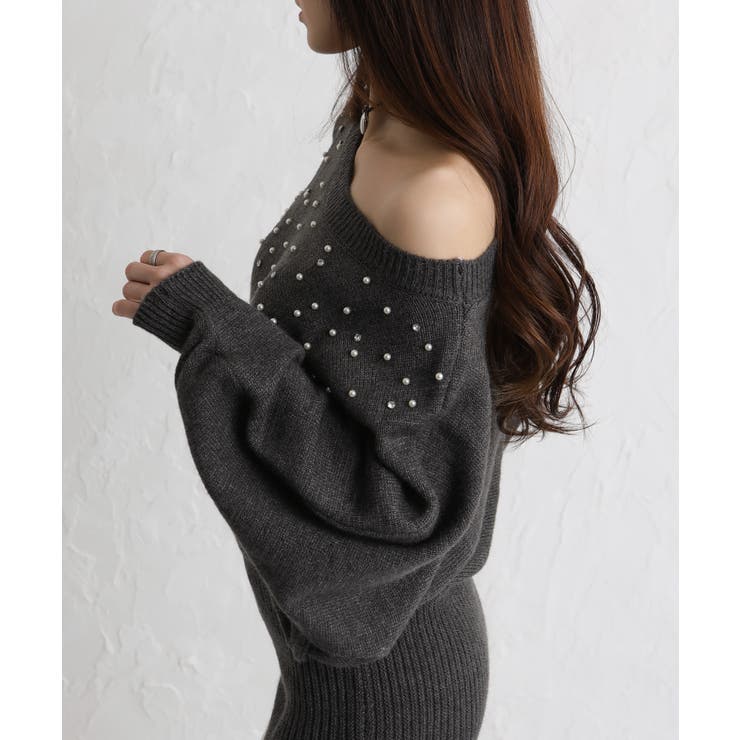 パール×ビジュー 付 ドルマン袖 ニットミニワンピース  | Pumpkin  Port | 詳細画像4 