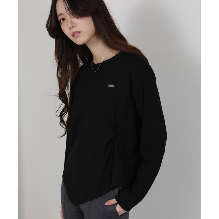 ワンポイント プレート付 裏起毛 アシメデザイン 長袖Tシャツ | Pumpkin  Port | 詳細画像3 